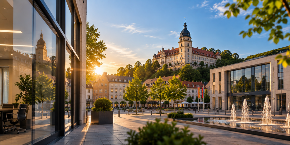 Schloss Sondershausen und moderne Büroarchitektur als Motiv für die Steuerberatung von Wichmann & Wichmann